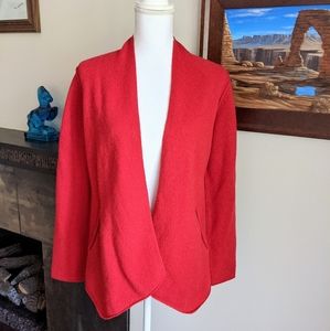 Eileen Fisher Red Wool Open Front Cardigan Wmn's Petite Sm Pockets Exposed Seams